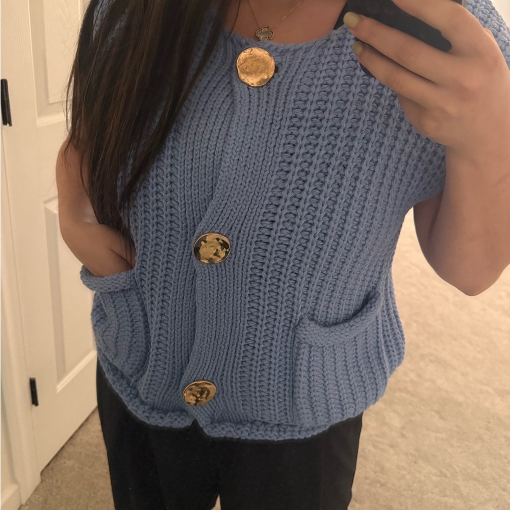 Blue Buttoned Women's Sweater